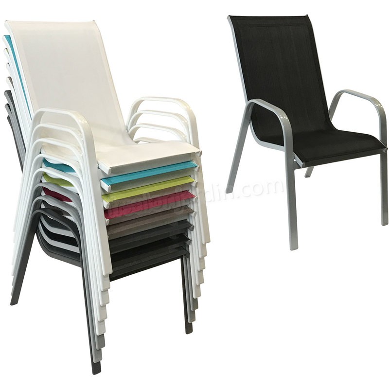 Lot de 8 chaises MARBELLA en textilène noir - aluminium gris prix d’amis - -1