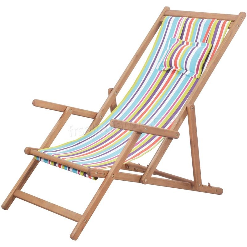 Chaise pliable de plage Tissu et cadre en bois Multicolore prix d’amis - -0