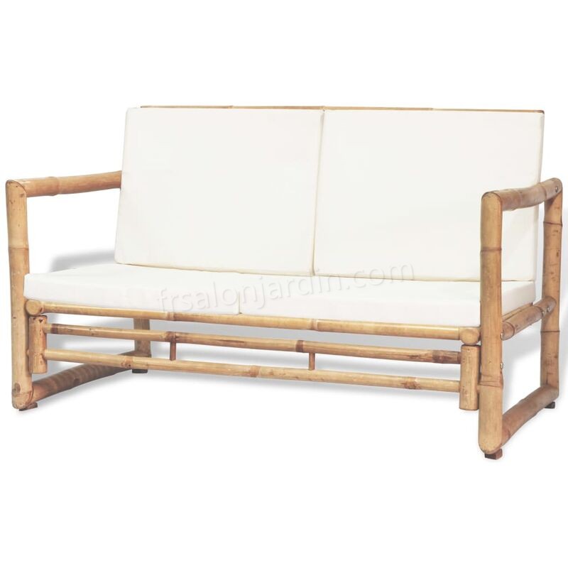 Canapé de jardin à 2 places avec coussins Bambou prix d’amis - -0