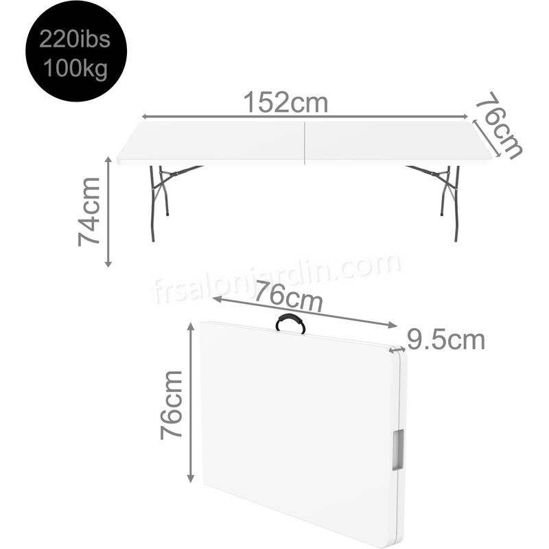 Table en Plastique Robuste, Table Pliante Transportable, 152 x 71.5 cm, Blanc, Pliable en deux, Matériau: HDPE prix d’amis - -1