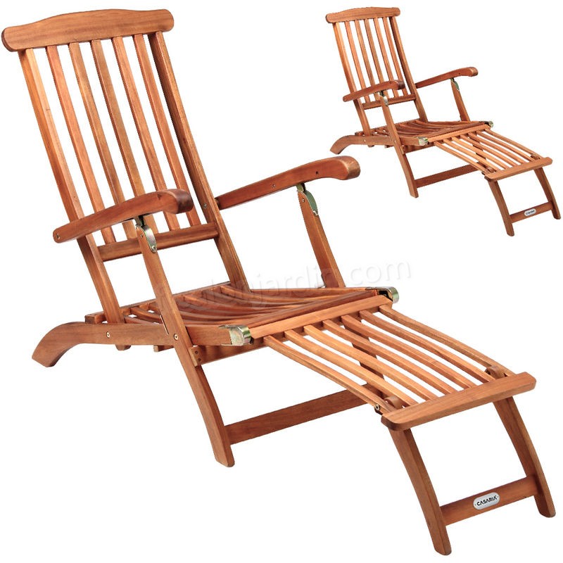 2x Chaise longue en bois Queen Mary - transat bain de soleil chaise de jardin siège relax prix d’amis - -0