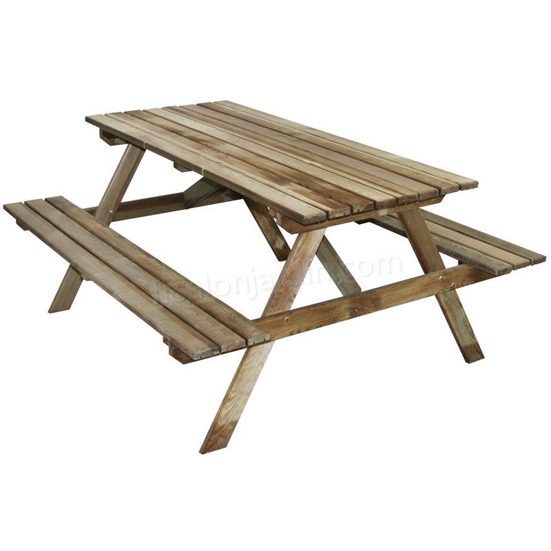Table pique-nique en bois 4 places Marly recangulaire avec bancs prix d’amis - -0