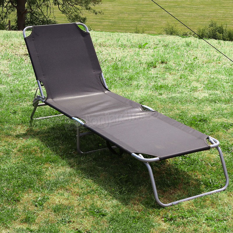 Chaise longue - pliable/position réglable - camping/plage - noir prix d’amis - -4