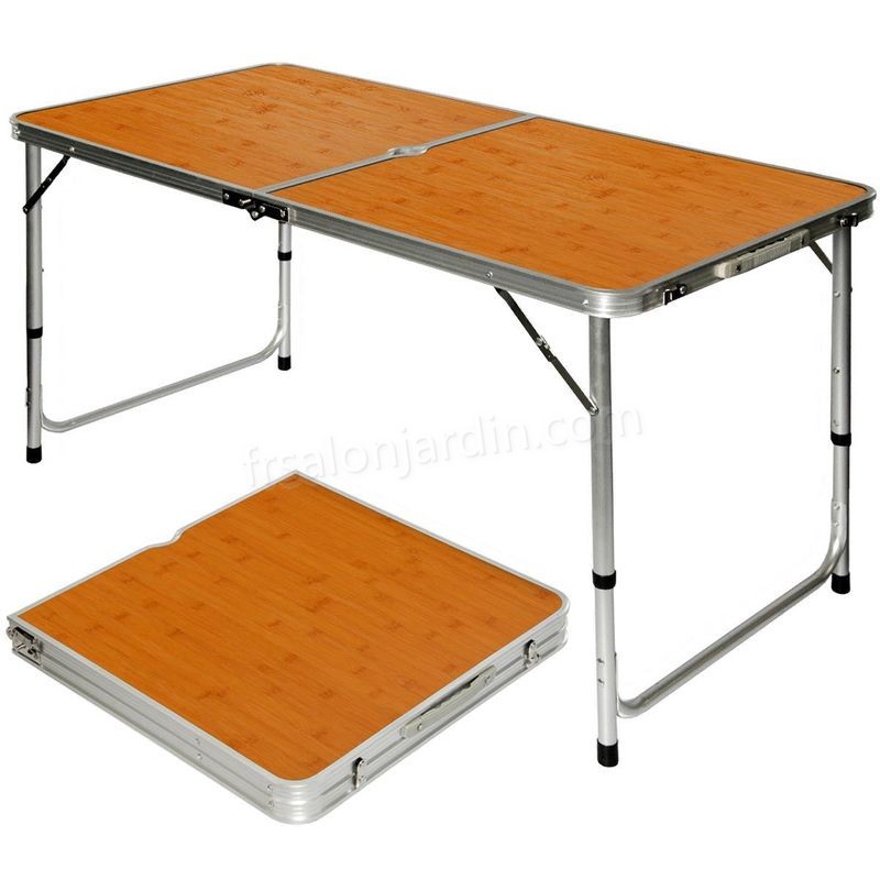 AMANKA Table de camping pique-nique pliable réglable en hauteur 120x60x70cm en aluminium pliant format mallette Bambou prix d’amis - -0