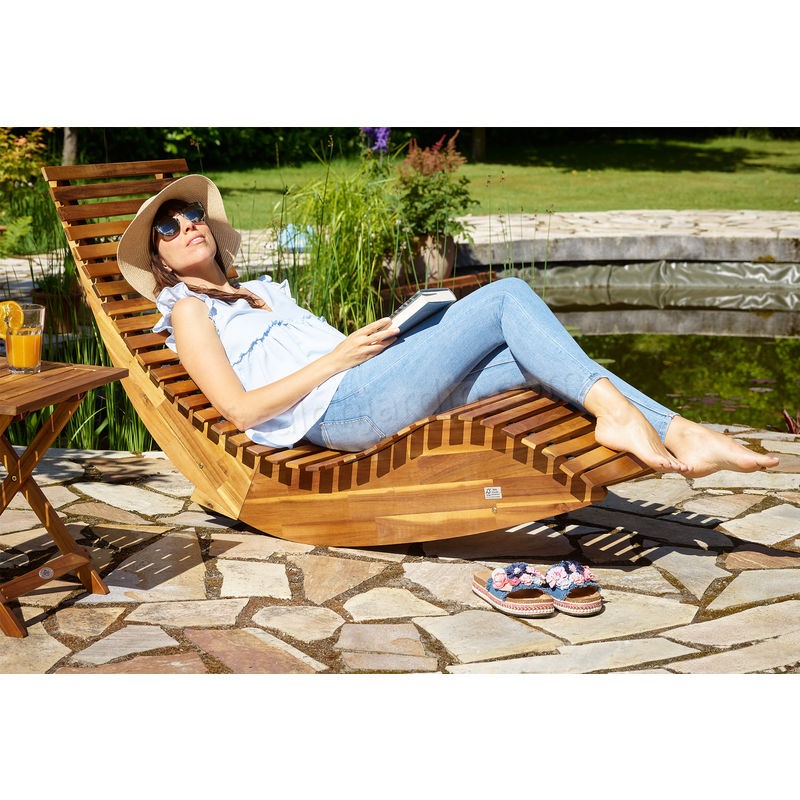 2x Chaise longue à bascule en bois d'acacia certifié FSC transat ergonomique prix d’amis - -1