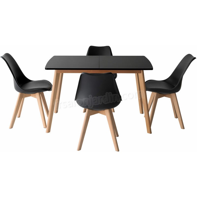 Ensemble table extensible 120/160cm HELGA et 4 chaises NORA noir prix d’amis - Ensemble table extensible 120/160cm HELGA et 4 chaises NORA noir prix d’amis