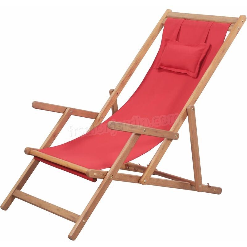 Chaise pliable de plage Tissu et cadre en bois Rouge prix d’amis - Chaise pliable de plage Tissu et cadre en bois Rouge prix d’amis