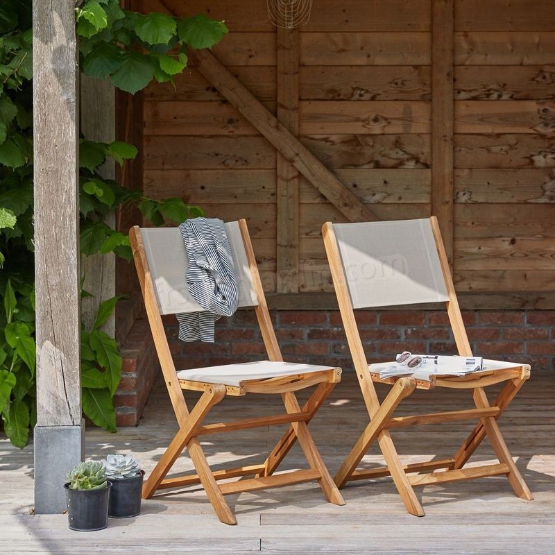 Chaise pliante en bois d'acacia et textilène (lot de 2) prix d’amis - Chaise pliante en bois d'acacia et textilène (lot de 2) prix d’amis