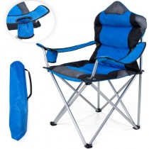 TRESKO Chaise de camping pliante BLEU | jusqu'à 150 kg | chaise de pêche, avec accoudoirs et porte-gobelets prix d’amis