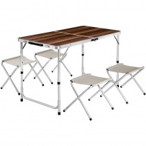 Table Pliante de Camping Valise 122 cm x 62 cm x 71 cm + 4 Tabourets en Aluminium Marron prix d’amis