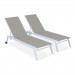 Lot de 2 bains de soleil ELSA en aluminium blanc et textilène taupe, transats multi positions avec roulettes prix d’amis