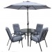 Salon de jardin avec 1 table ronde + 4 chaises + 1 parasol couleur gris prix d’amis - 0